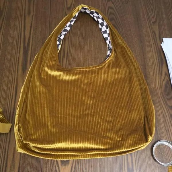 Gold velvet hobo bag made by Lauren Mitchell