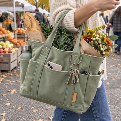 Multi-Pocket Canvas Tote Bag — PDF Sewing Pattern