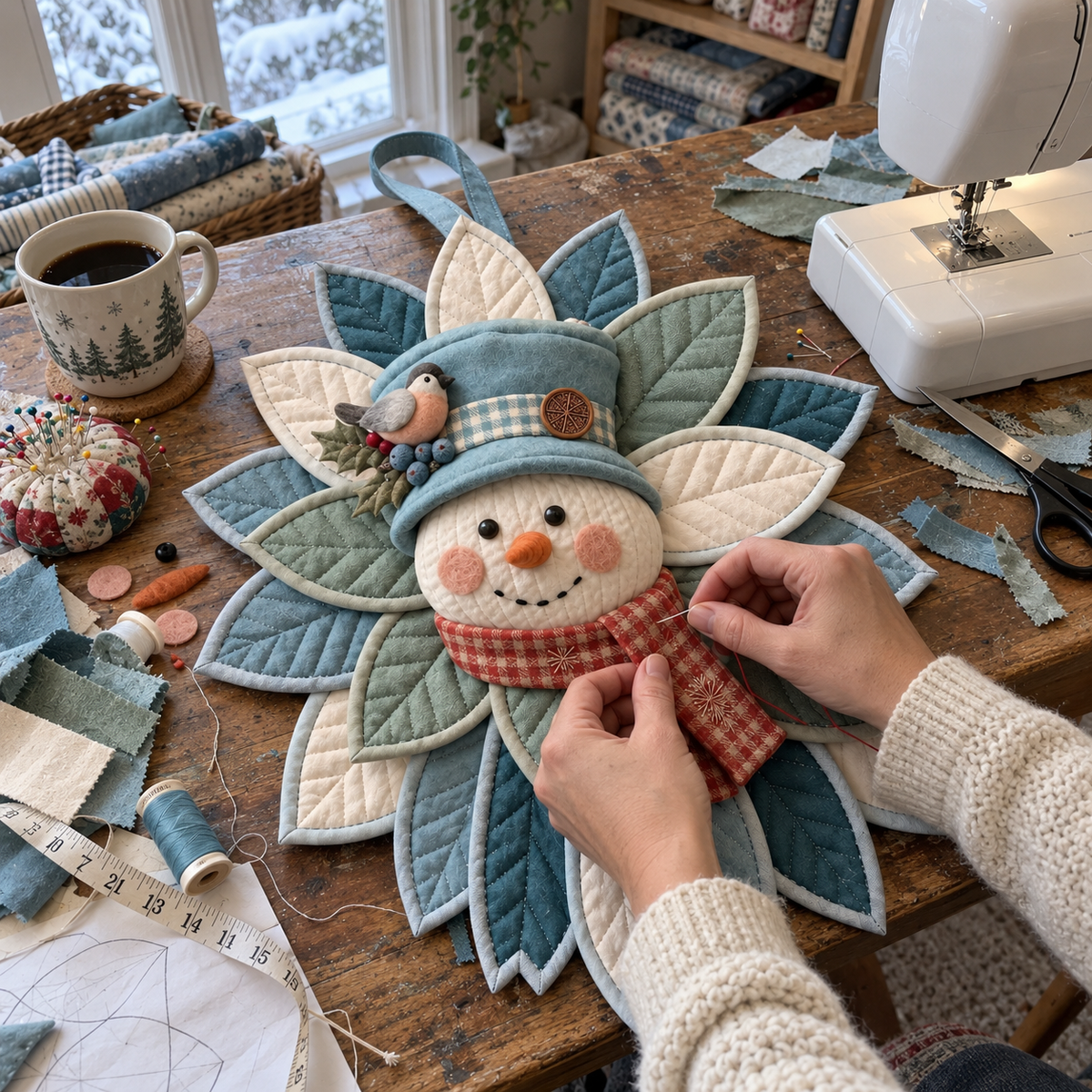 Snowman Petal Wreath Door Hanger — PDF Sewing Pattern
