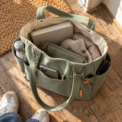 Multi-Pocket Canvas Tote Bag — PDF Sewing Pattern