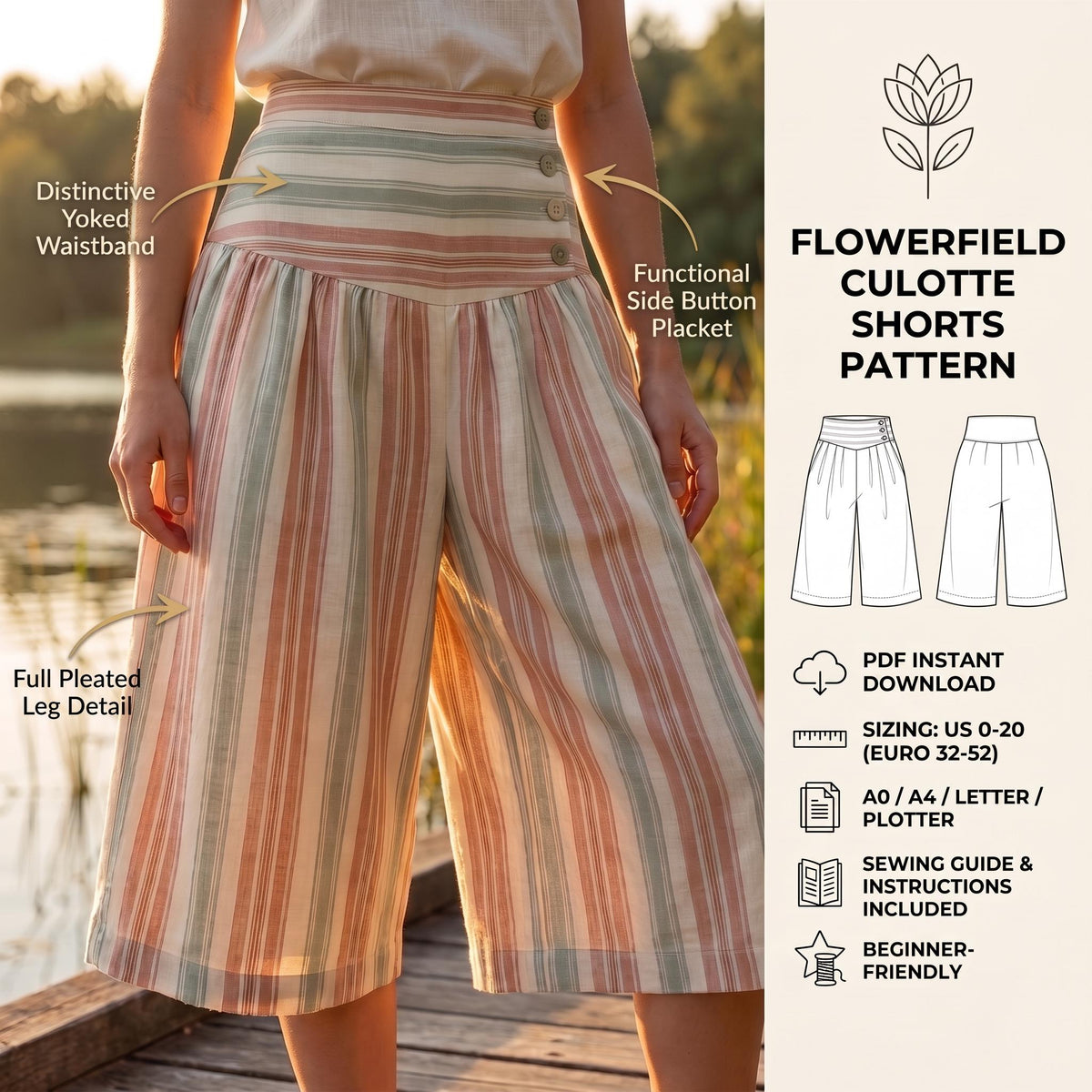 Bloom High-Waisted Culottes sewing pattern